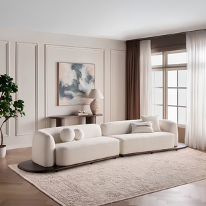 كنبة مستقيمة أوريڤا 4 مقاعد بتصميم منخفض وقماش بوكليه ناعم وقاعدة خشبية 440 سم - Home House
