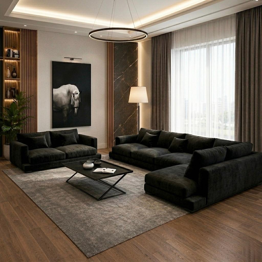 كنب زاوية لغرفة المعيشة مقاس 320×200سم + 210سم ترندي