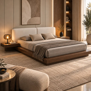 سرير مونترو رويال بخشب داكن وظهر مبطن مع كومدينات - Home House