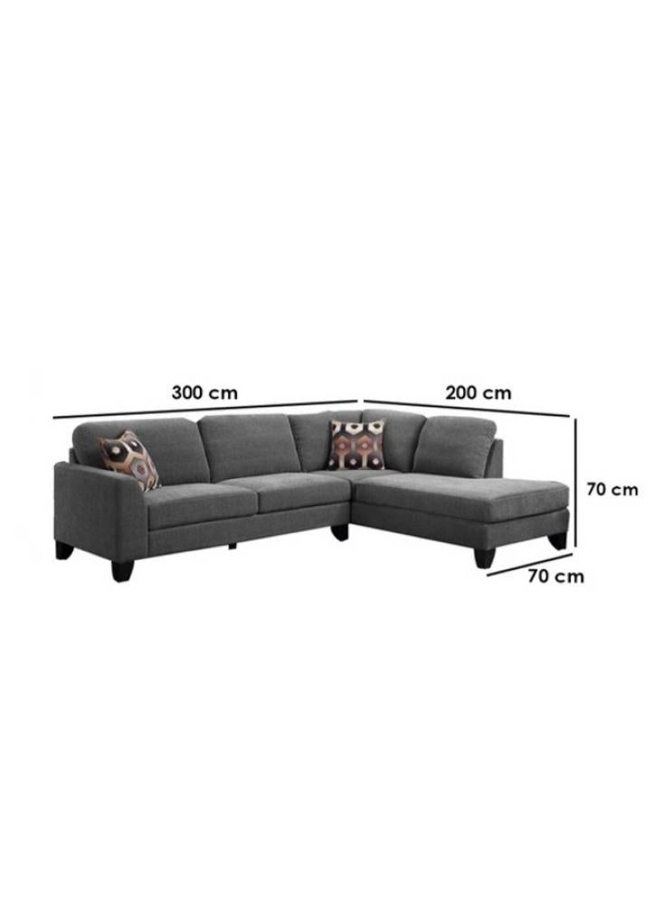 كنب زاوية 200x70x70x300 سم - رمادي وأسود - STH-8