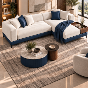 أريكة ركنية سيلڤارا – جلسة مخملية واسعة مع شيزلونج وطرف خشبي - Home House
