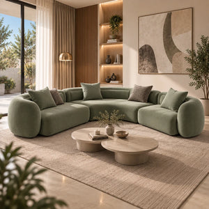 كنبة زاوية ركنية لوريفا بتصميم منحني مودرن ومخمل ناعم ومقاعد واسعة 381×349 سم - Home House