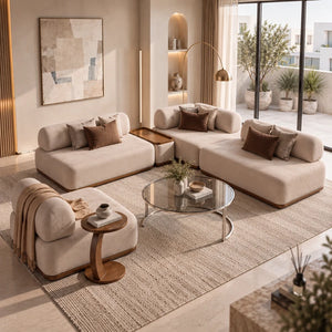طقم كنب مودرن أريسان بالمخمل الناعم مع طاولة جانبية مدمجة وكرسي منفرد لغرف المعيشة والمجالس - Home House