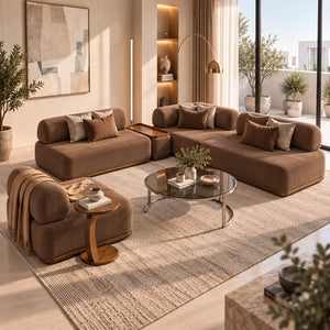 طقم كنب مودرن أريسان بالمخمل الناعم مع طاولة جانبية مدمجة وكرسي منفرد لغرف المعيشة والمجالس - Home House