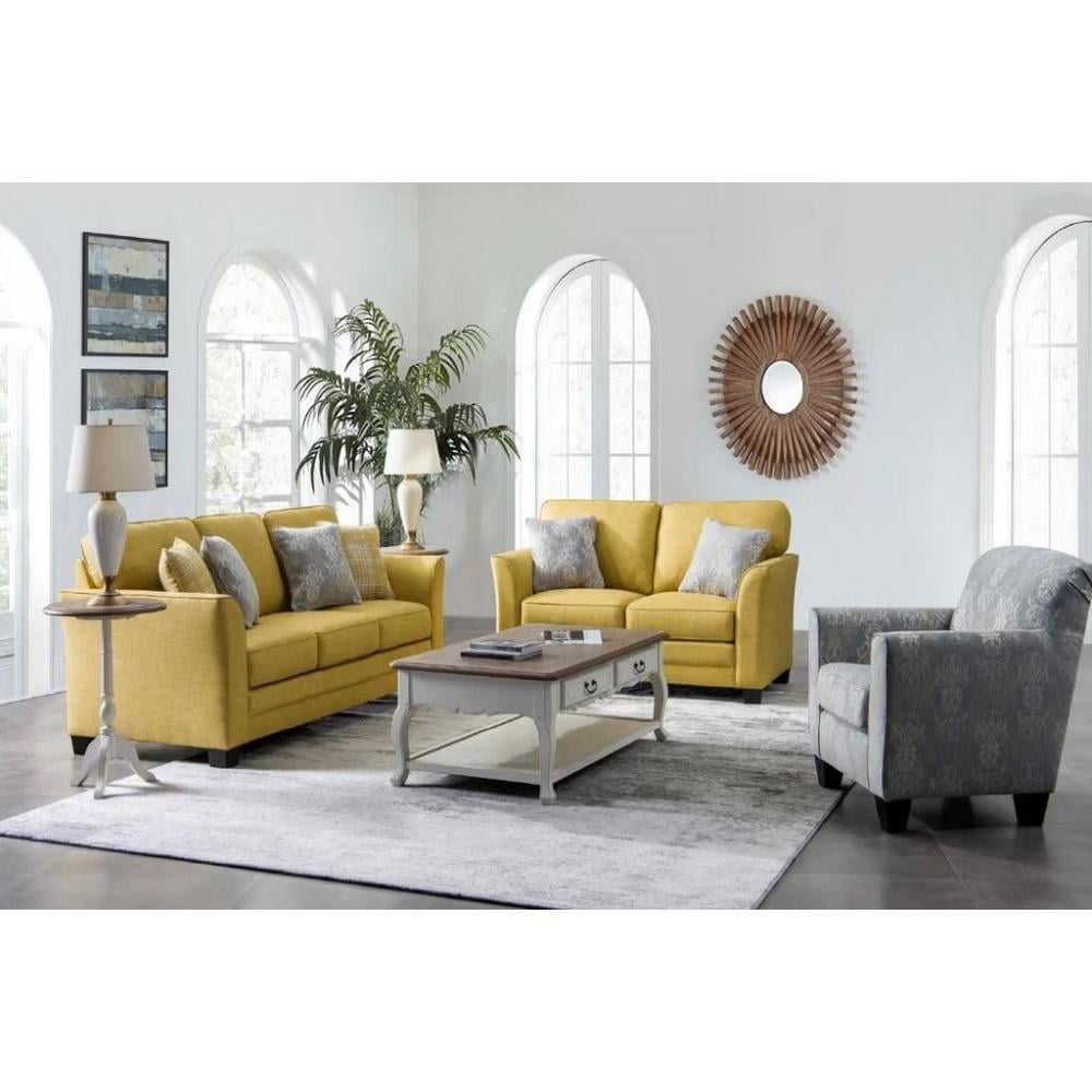 طقم غرفة معيشة 3 قطع - أصفر ورمادي