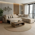 كنبة زاوية ركنية سيرافا تتحول إلى سرير مع بوف منفصل وقماش كتان بيج 300×200 سم - Home House
