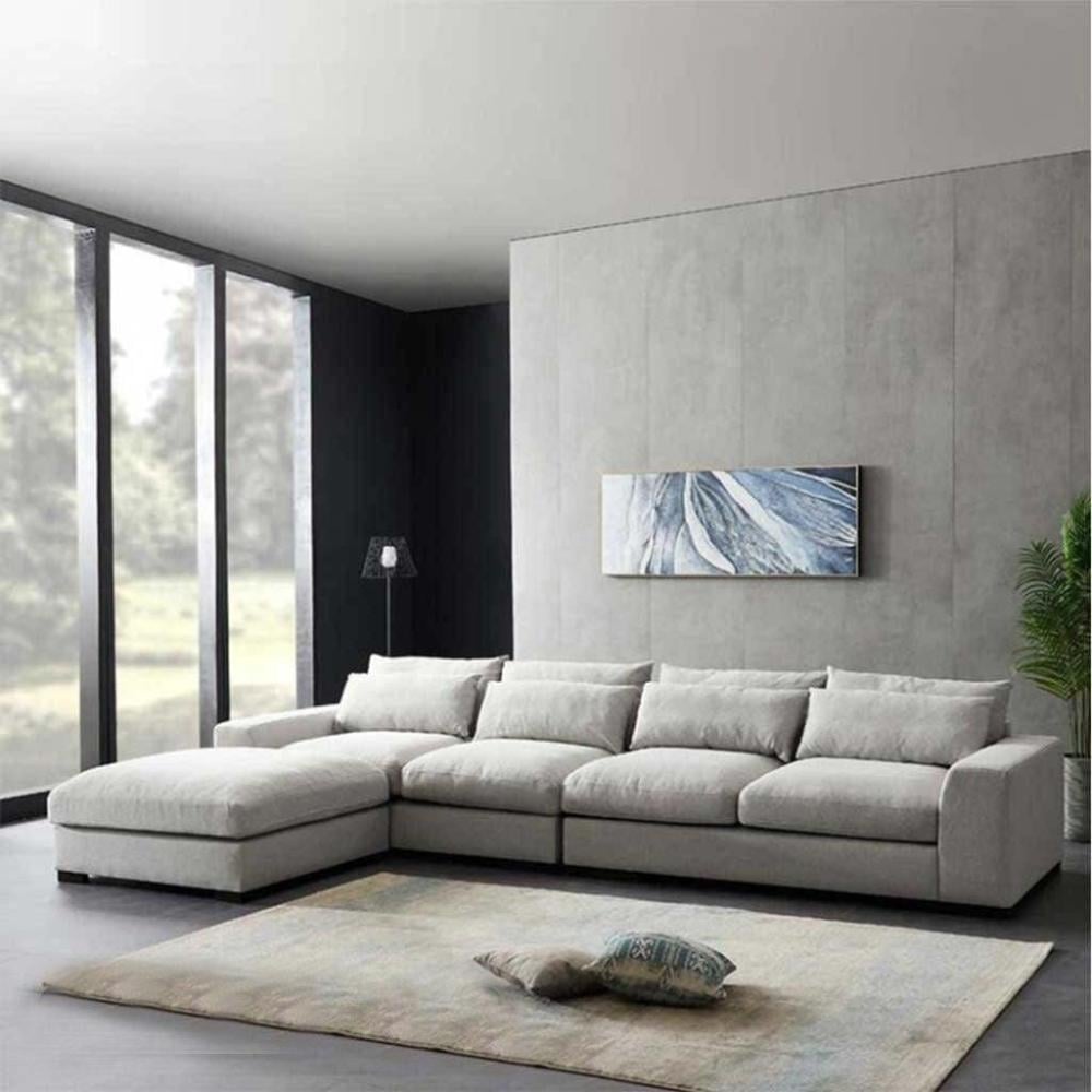 كنبة زاوية من الكتان والخشب السويدي - 75x170x90x300 سم - بيج