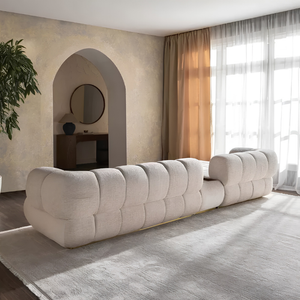 كنبة ركنية ألينورا بتصميم منحني مع شيزلونج وكونسول بدرج وقماش أوف وايت 313 سم - Home House