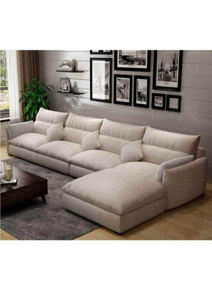كنبة زاوية بمقاس 85x180x300x80 سم من الكتان - بيج
