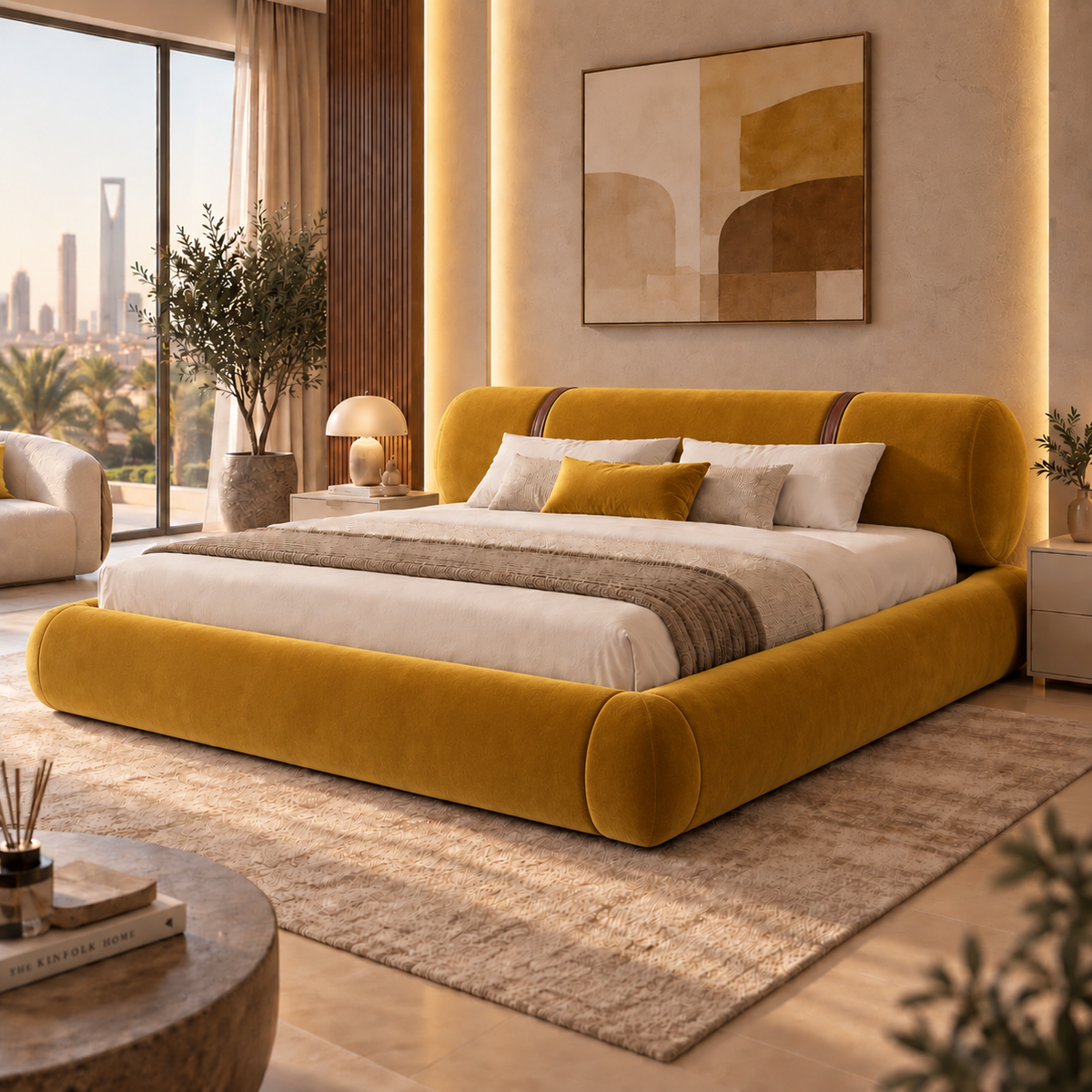 سرير أوريلا المخملي بتصميم دائري عصري فاخر - Home House