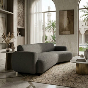 أريكة عصرية لغرفة المعيشة مصنوعة من هيكل خشب سويدي فاخر وإسفنج عالي الكثافة، ومغطاة بقماش كتان - Home House