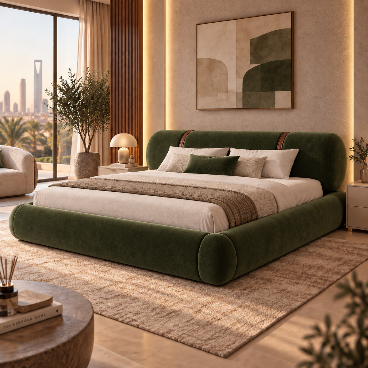 سرير أوريلا المخملي بتصميم دائري عصري فاخر - Home House