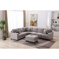 كنبة زاوية وبوف قطعتين خشب سويدي وكتان - رمادي