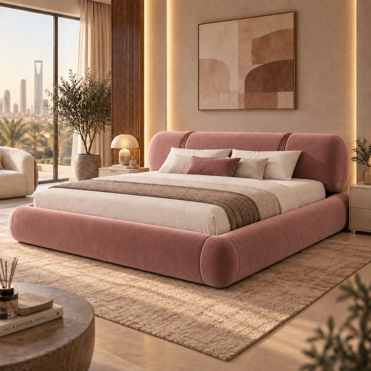 سرير أوريلا المخملي بتصميم دائري عصري فاخر - Home House