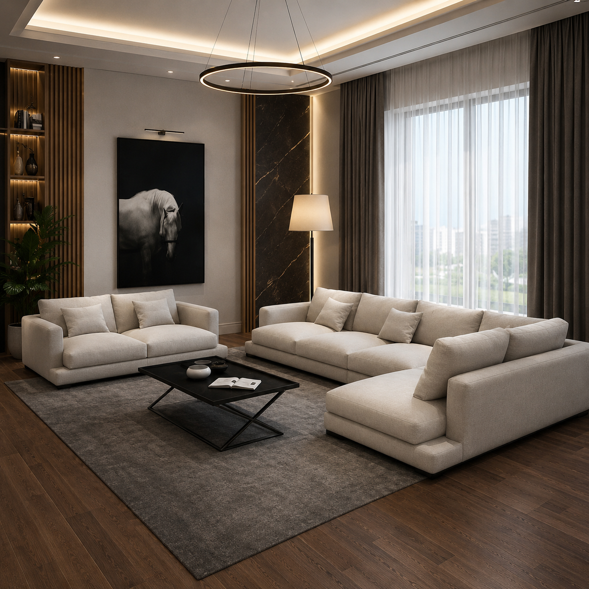 كنب زاوية لغرفة المعيشة مقاس 320×200سم + 210سم  ترندي
