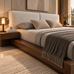 سرير مونترو رويال بخشب داكن وظهر مبطن مع كومدينات - Home House