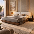 سرير مونترو رويال بخشب داكن وظهر مبطن مع كومدينات - Home House