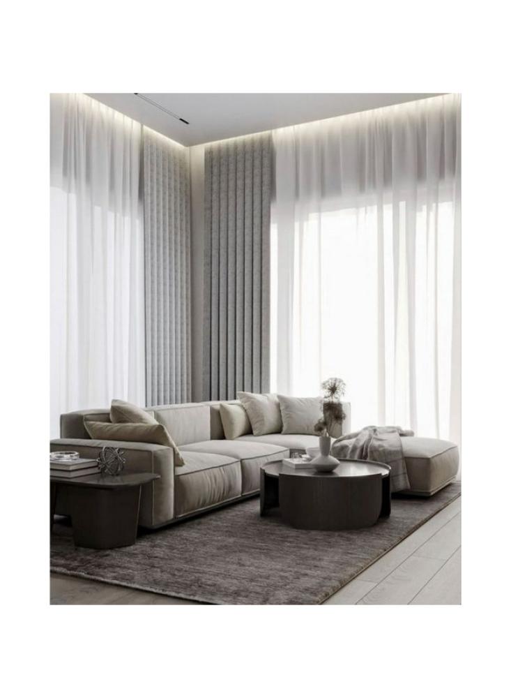 أريكة زاوية من الخشب السويدي وقماش الكتان  مقاس 85x180x300x85 سم  - اللون بيج