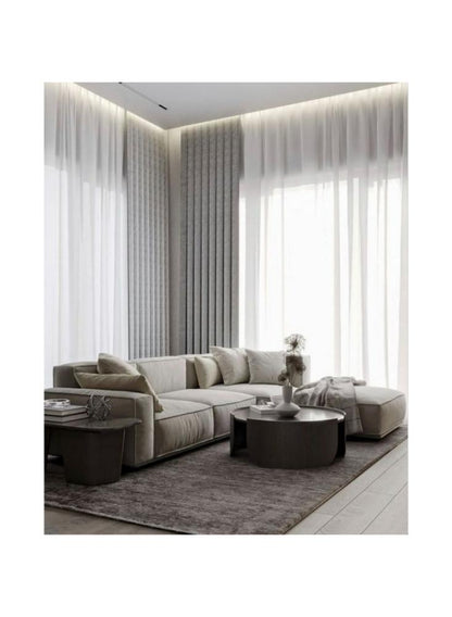 أريكة زاوية من الخشب السويدي وقماش الكتان  مقاس 85x180x300x85 سم  - اللون بيج