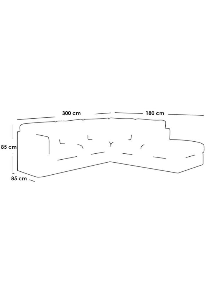 أريكة زاوية من الخشب السويدي وقماش الكتان  مقاس 85x180x300x85 سم  - اللون بيج
