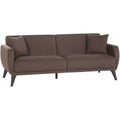 كنبة ثلاث مقاعد خشب فنلندي ومخمل - بني