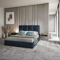 سرير فردي نوفيرا أزرق بتنجيد مخمل ناعم وتصميم مبطن 120×200 سم