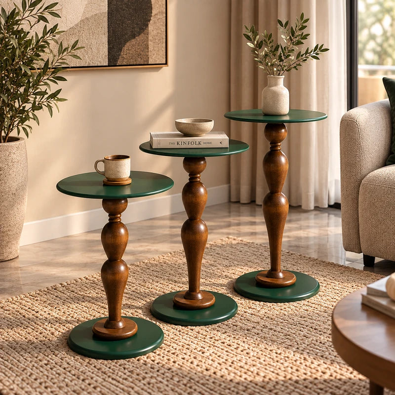 طقم طاولات جانبية فيرونا الدائرية بتفاصيل خشبية – 3 قطع - Home House