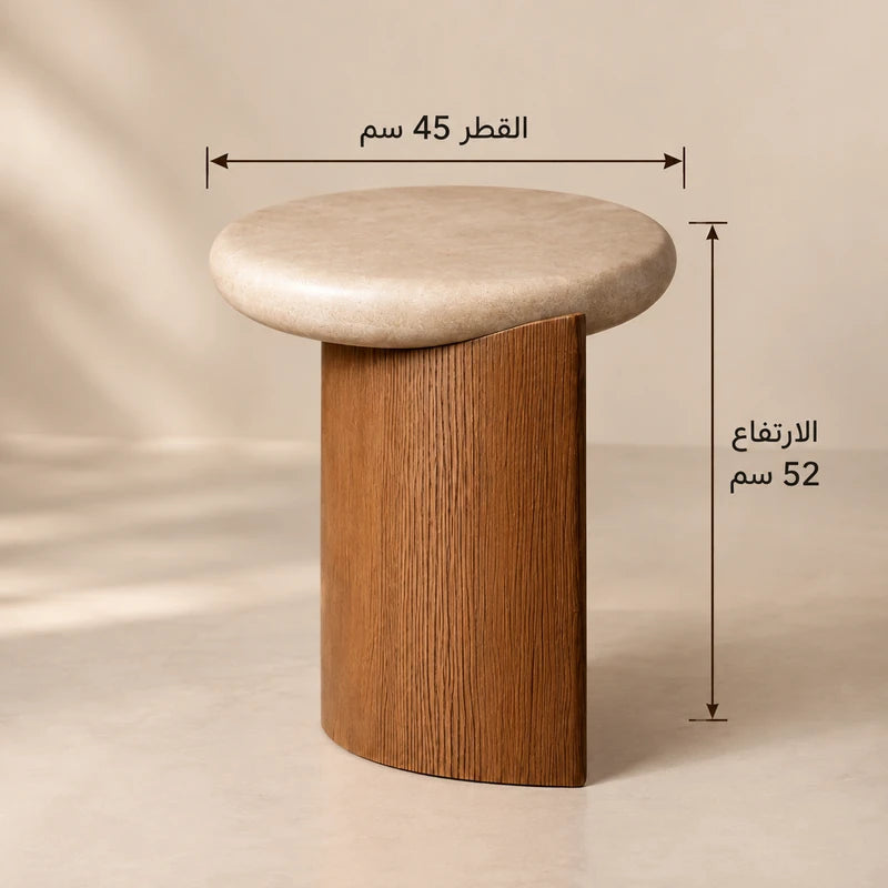 طاولة جانبية رافين الدائرية بقاعدة خشبية منحوتة - Home House