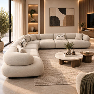 كنبة زاوية ركنية أوريلا بتصميم منحني مودرن ومقاعد واسعة لغرف المعيشة والمجالس 350×220 سم - Home House