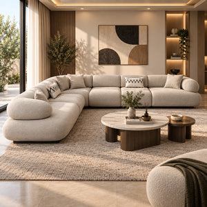 كنبة زاوية ركنية أوريلا بتصميم منحني مودرن ومقاعد واسعة لغرف المعيشة والمجالس 350×220 سم - Home House