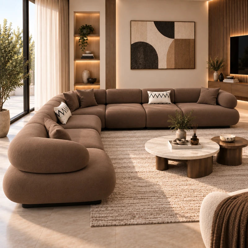 كنبة زاوية ركنية أوريلا بتصميم منحني مودرن ومقاعد واسعة لغرف المعيشة والمجالس 350×220 سم - Home House