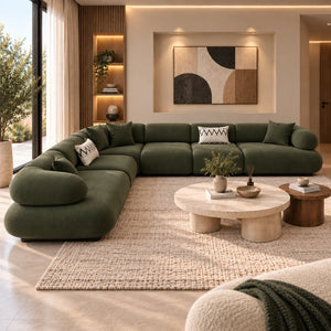 كنبة زاوية ركنية أوريلا بتصميم منحني مودرن ومقاعد واسعة لغرف المعيشة والمجالس 350×220 سم - Home House