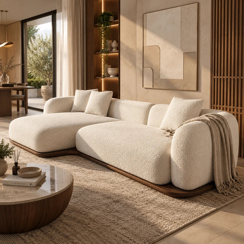 كنبة زاوية لاغو دي بريسينا بتصميم منحني وقاعدة خشبية - Home House