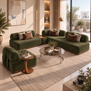 طقم كنب مودرن أريسان بالمخمل الناعم مع طاولة جانبية مدمجة وكرسي منفرد لغرف المعيشة والمجالس - Home House