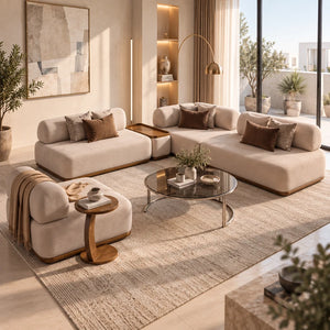طقم كنب مودرن أريسان بالمخمل الناعم مع طاولة جانبية مدمجة وكرسي منفرد لغرف المعيشة والمجالس - Home House