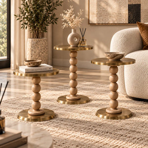 طقم طاولات جانبية أوريلا الدائرية بتفاصيل كروية – 3 قطع - Home House