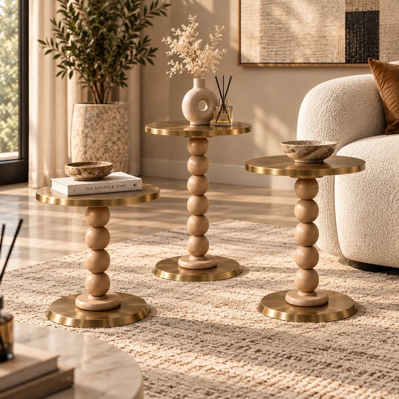 طقم طاولات جانبية أوريلا الدائرية بتفاصيل كروية – 3 قطع - Home House