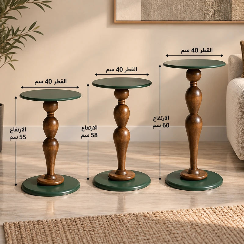 طقم طاولات جانبية فيرونا الدائرية بتفاصيل خشبية – 3 قطع - Home House