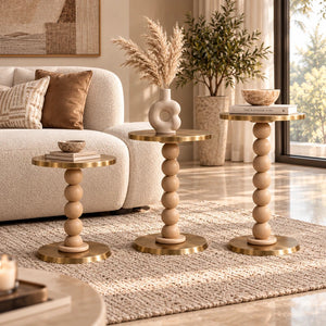 طقم طاولات جانبية أوريلا الدائرية بتفاصيل كروية – 3 قطع - Home House