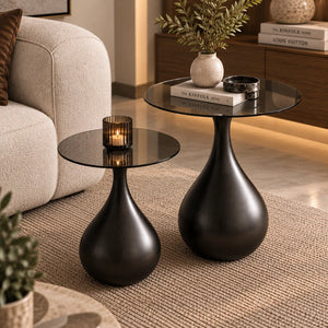 طقم طاولات جانبية مونت فيردال الزجاجية بقاعدة انسيابية – قطعتين - Home House