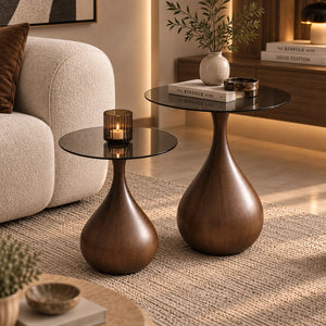 طقم طاولات جانبية مونت فيردال الزجاجية بقاعدة انسيابية – قطعتين - Home House