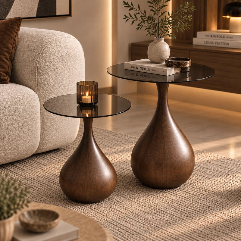 طقم طاولات جانبية مونت فيردال الزجاجية بقاعدة انسيابية – قطعتين - Home House