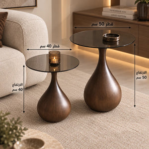 طقم طاولات جانبية مونت فيردال الزجاجية بقاعدة انسيابية – قطعتين - Home House