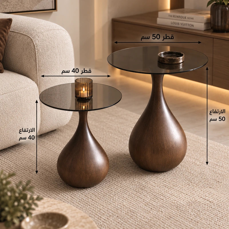 طقم طاولات جانبية مونت فيردال الزجاجية بقاعدة انسيابية – قطعتين - Home House