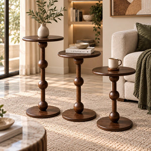 طقم طاولات جانبية نوفارا الخشبية الدائرية – 3 قطع - Home House